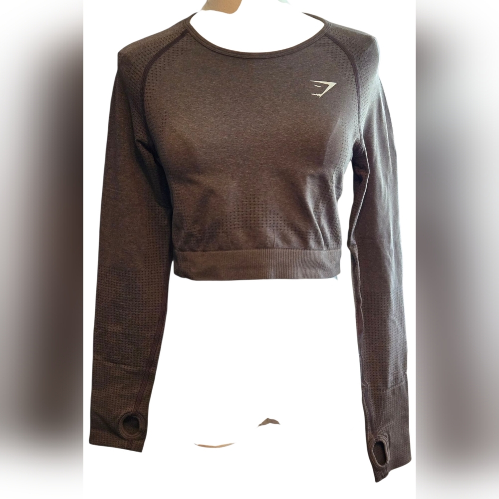 SOLD!! Gymshark Vital Seamless Brown Fitted Long Sleeve Crop Top - Picture 3 of 9